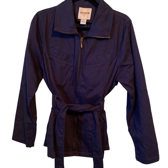 Maurices Jackets & Blazers - Maurices Navy Blue Cotton‎ Utility Jacket Belted Zip Front Women's Size M